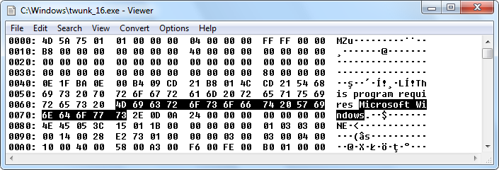 Viewing binary file with internal hex viewer