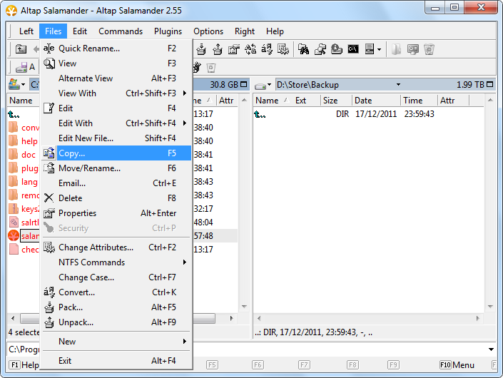 Choosing Copy operation in Altap Salamander