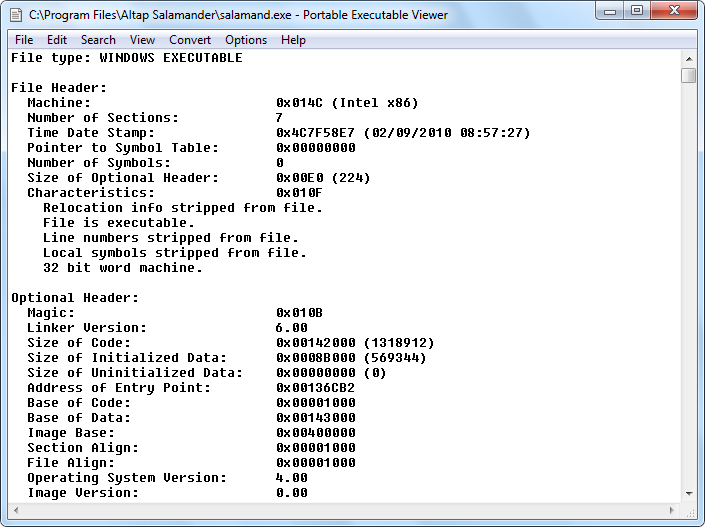 Portable executable viewer